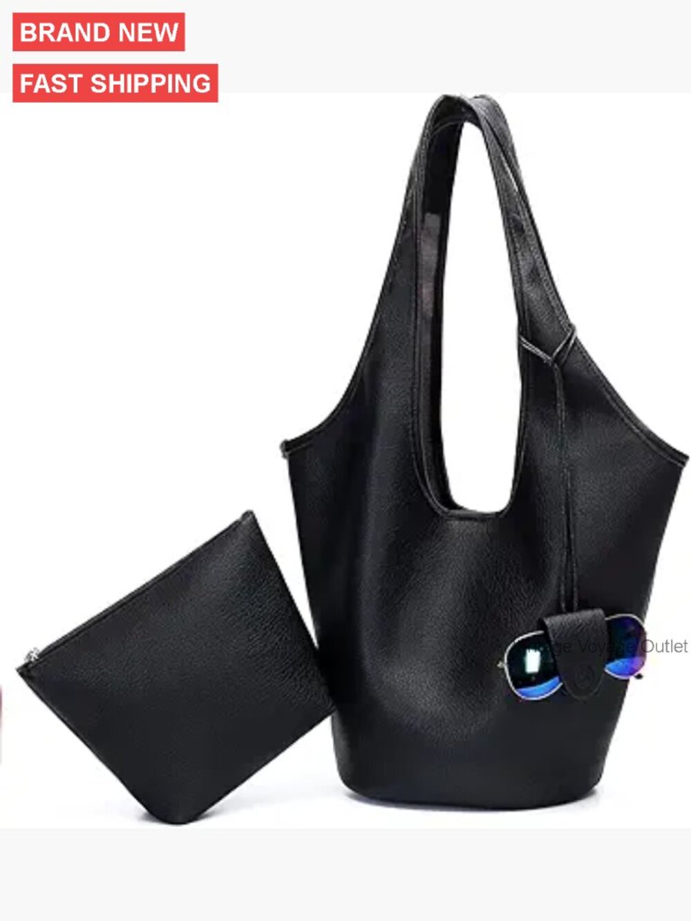 Large Vegan Leather Hobo Shoulder Bag with Detachable Glasses Pouch